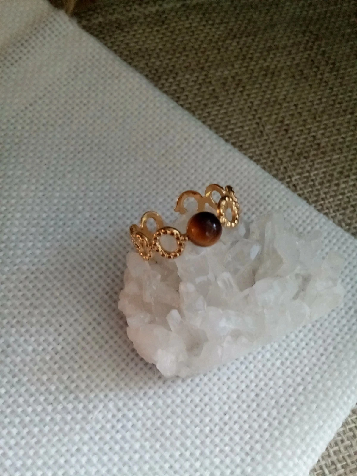 Bague dorée pierre naturelle marron